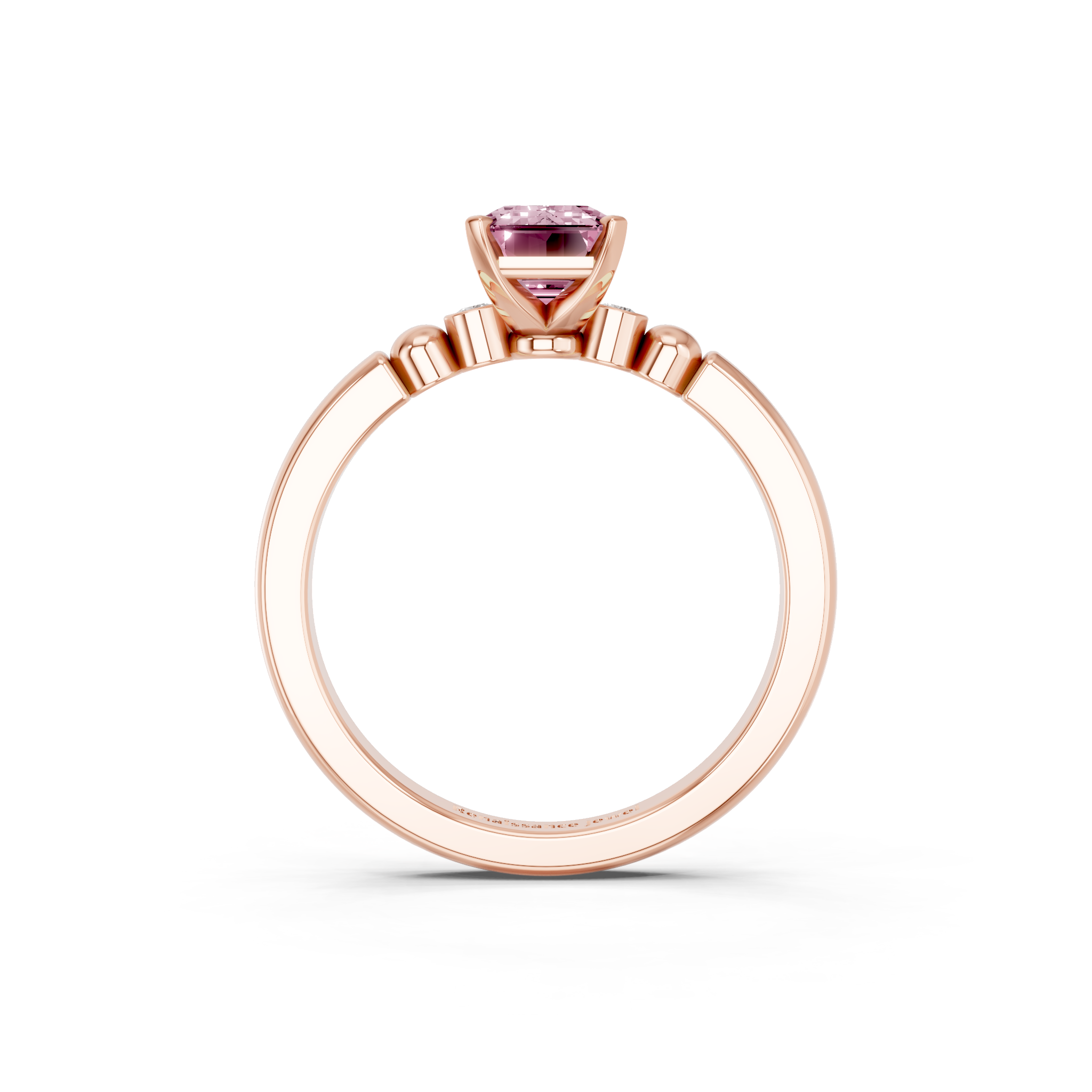 Rose gold Fancy Pink Emerald  Solitaire Beaded Band with Four-Prong Setting_5