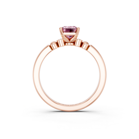 Rose gold Fancy Pink Emerald  Solitaire Beaded Band with Four-Prong Setting_5