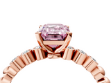 Rose gold Fancy Pink Emerald  Solitaire Bezel Accent Diamond Engagement Ring with Beaded Band and Four-Prong Setting_26