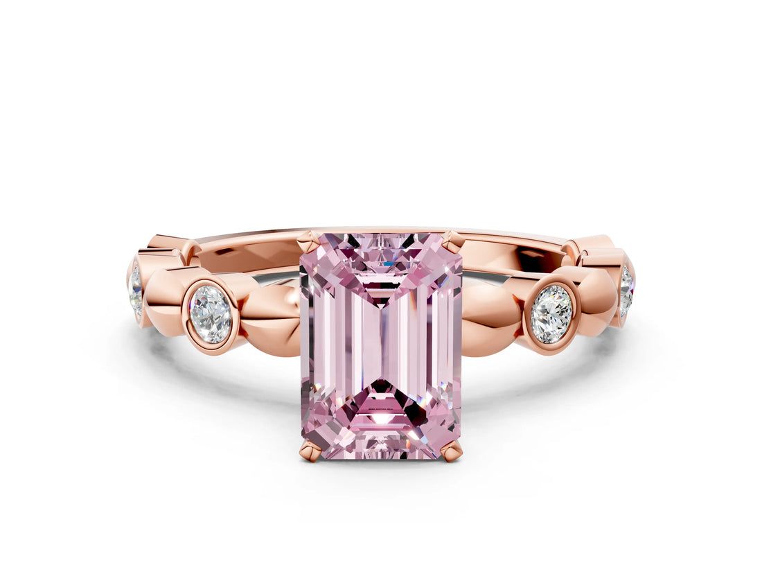 Rose gold Fancy Pink Emerald  Solitaire Bezel-Set Diamond Ring with Beaded Band and Four-Prong Setting_32