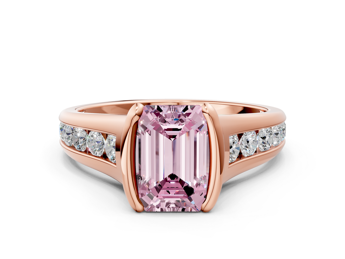 Rose gold Fancy Pink Emerald  Solitaire Bezel-Set Diamond Ring with Channel-Set Band_37
