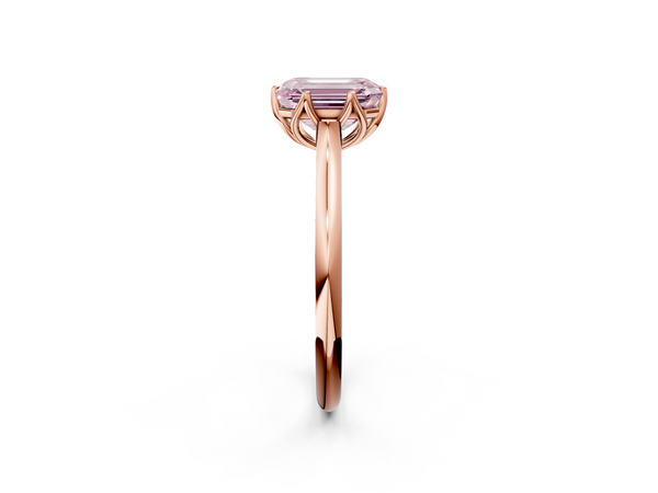 Rose gold Fancy Pink Emerald  Solitaire Cathedral Diamond Ring with Six-Prong Setting
