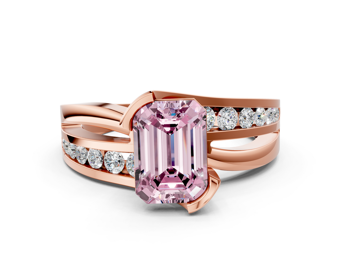 Rose gold Fancy Pink Emerald  Solitaire Channel-Set Split Shank Ring with Tension Prong Setting_3