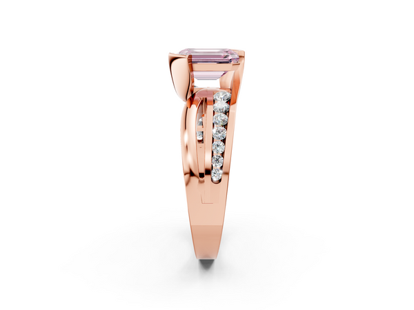 Rose gold Fancy Pink Emerald  Solitaire Channel-Set Split Shank Ring with Tension Prong Setting