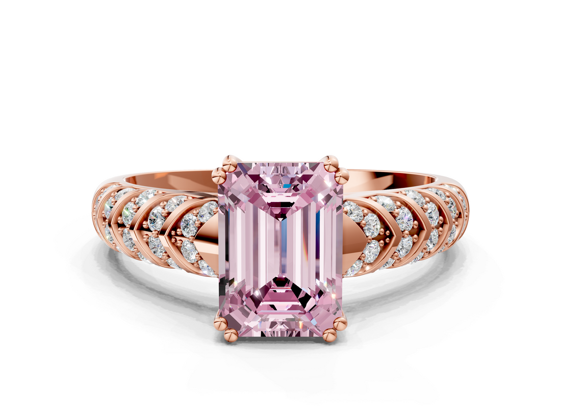 Rose gold Fancy Pink Emerald  Solitaire Chevron Pave Diamond Engagement Ring with Six-Prong Setting_3
