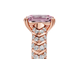 Rose gold Fancy Pink Emerald  Solitaire Chevron Pave Diamond Engagement Ring with Six-Prong Setting_8