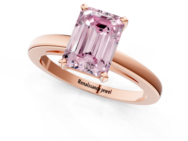 Rose gold Fancy Pink Emerald  Solitaire Diamond Engagement Ring with Four-Prong Setting on a Classic Band