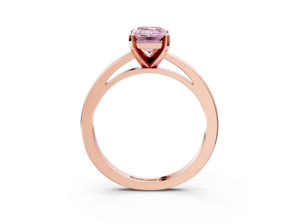 Rose gold Fancy Pink Emerald  Solitaire Diamond Engagement Ring with Four-Prong Setting on a Classic Band