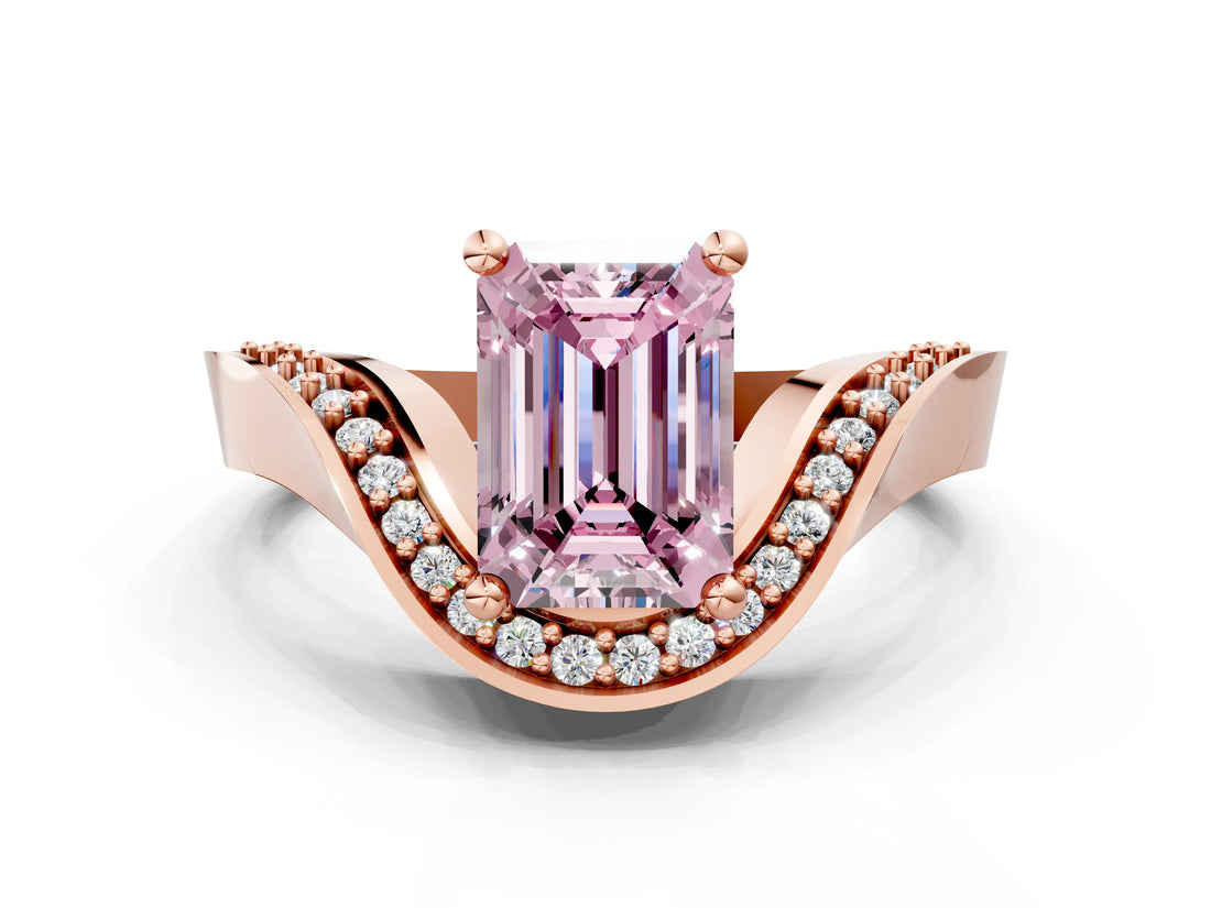 Rose gold Fancy Pink Emerald  Solitaire Diamond Engagement Ring with Pave Band and Four-Prong Setting 1