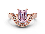 Rose gold Fancy Pink Emerald  Solitaire Diamond Engagement Ring with Pave Band and Four-Prong Setting 1