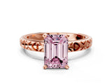 Rose gold Fancy Pink Emerald  Solitaire Diamond Engagement Ring with XO Engraved Band and Four-Prong Setting 1