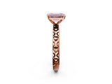 Rose gold Fancy Pink Emerald  Solitaire Diamond Engagement Ring with XO Engraved Band and Four-Prong Setting 3