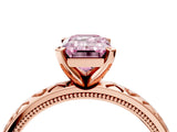 Rose gold Fancy Pink Emerald  Solitaire Diamond Engagement Ring with XO Engraved Band and Four-Prong Setting 5