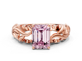 Rose gold Fancy Pink Emerald  Solitaire Diamond Leaf Vine Band with Prong Setting_28