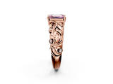 Rose gold Fancy Pink Emerald  Solitaire Diamond Leaf Vine Band with Prong Setting_30