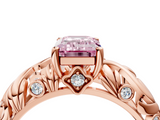 Rose gold Fancy Pink Emerald  Solitaire Diamond Leaf Vine Band with Prong Setting_32