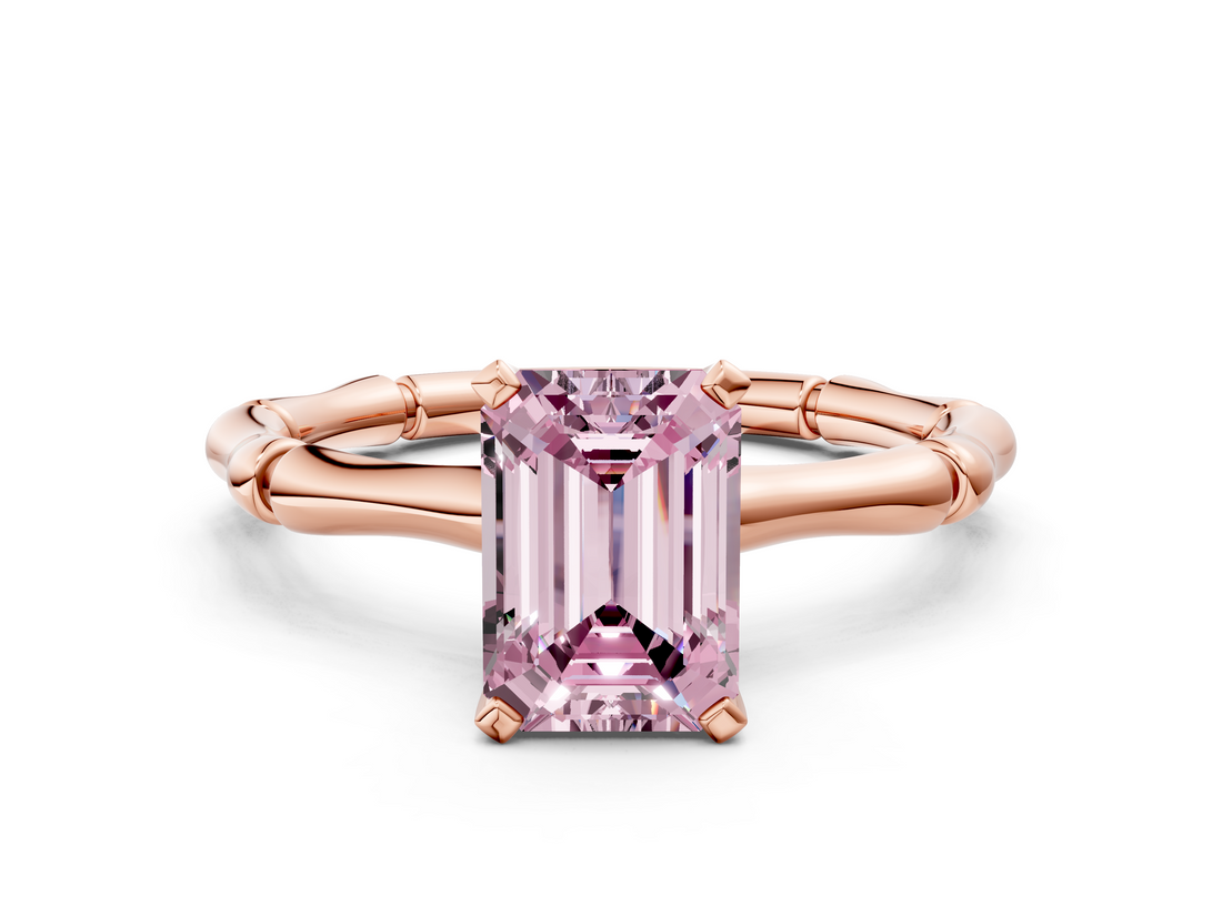 Rose gold Fancy Pink Emerald  Solitaire Diamond Ring with Bamboo Band and Four-Prong Setting_56