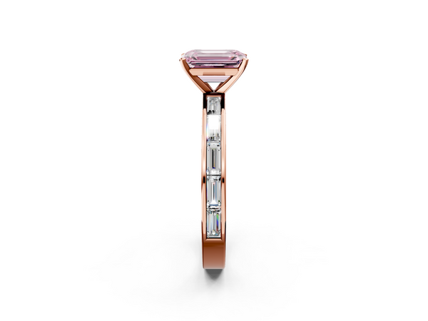 Rose gold Fancy Pink Emerald  Solitaire Diamond Ring with Channel-Set Baguette Band and Four-Prong Setting