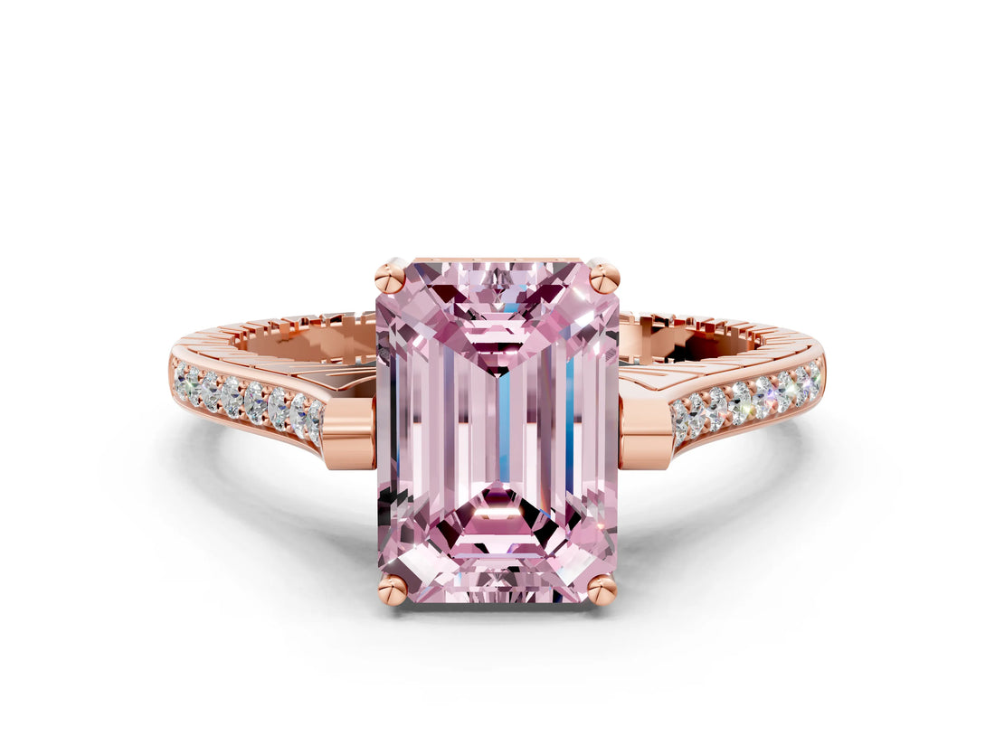 Rose gold Fancy Pink Emerald  Solitaire Diamond Ring with Channel Set Band and Bezel Prong Setting_56