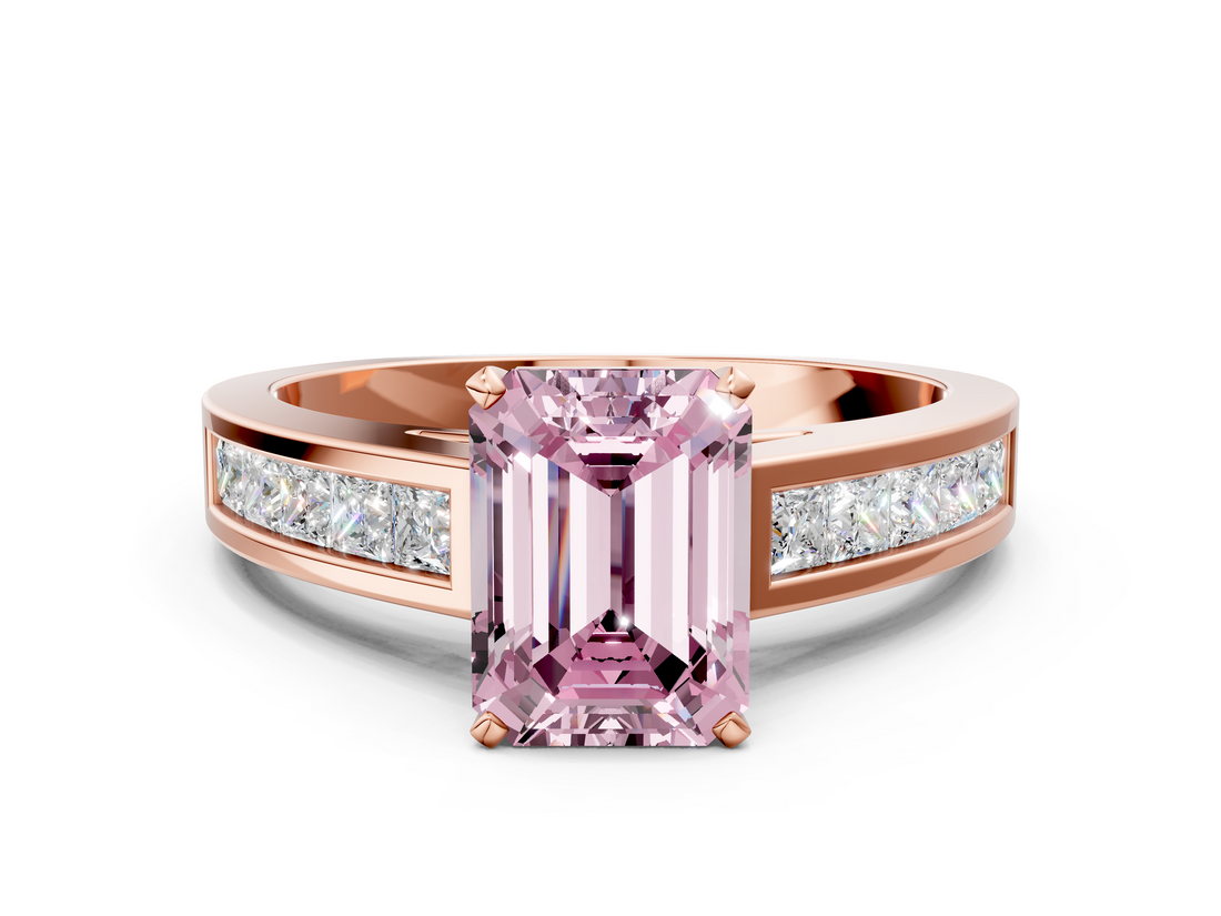 Rose gold Fancy Pink Emerald  Solitaire Diamond Ring with Channel-Set Band and Four-Prong Setting_3