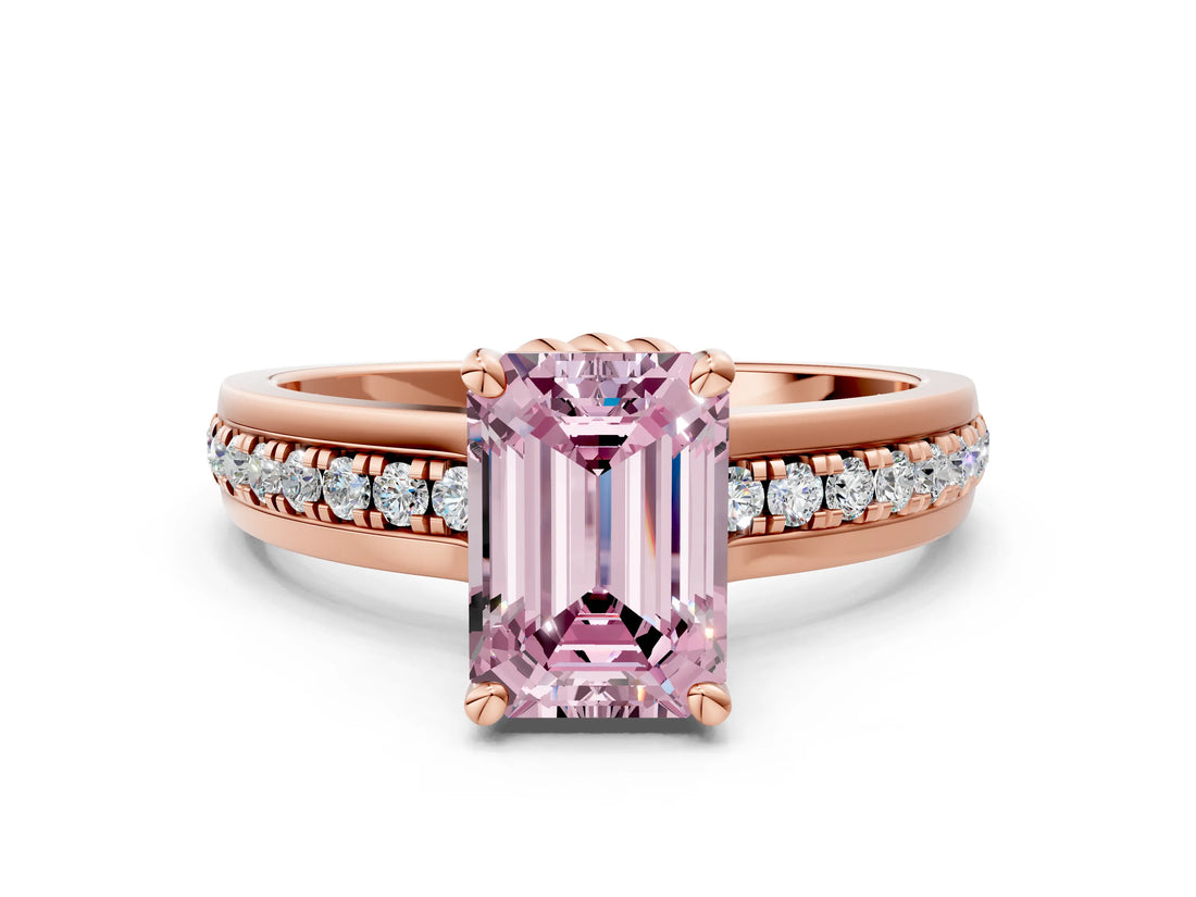 Rose gold Fancy Pink Emerald  Solitaire Diamond Ring with Channel Set Band and Six-Prong Setting_49