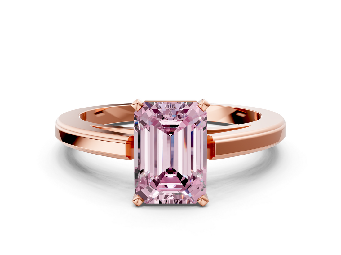 Rose gold Fancy Pink Emerald  Solitaire Diamond Ring with Four-Prong Setting and Classic Band_3