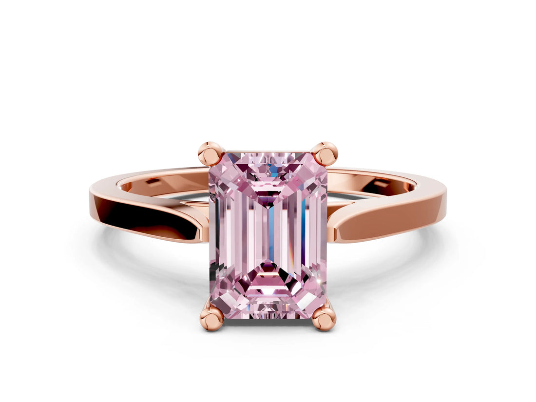 Rose gold Fancy Pink Emerald  Solitaire Diamond Ring with Four-Prong Setting and Tapered Band