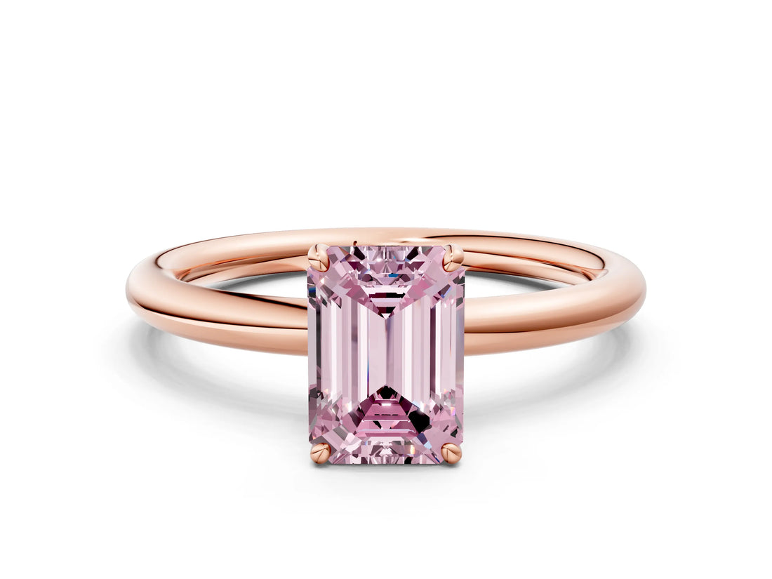 Rose gold Fancy Pink Emerald  Solitaire Diamond Ring with Four-Prong Setting on a Plain Band_20