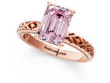 Rose gold Fancy Pink Emerald  Solitaire Diamond Ring with Milgrain and Black Enamel X Pattern Band_167