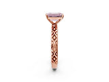 Rose gold Fancy Pink Emerald  Solitaire Diamond Ring with Milgrain and Black Enamel X Pattern Band_168