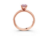 Rose gold Fancy Pink Emerald  Solitaire Diamond Ring with Milgrain and Black Enamel X Pattern Band_169