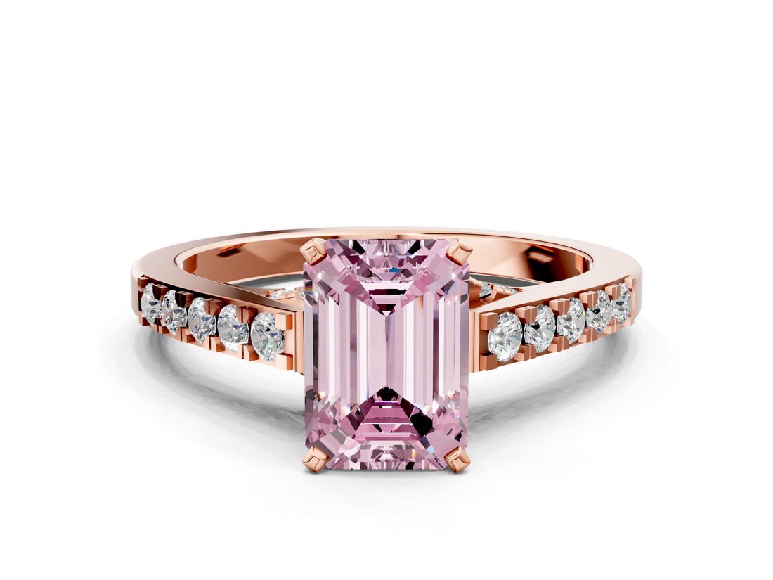 Rose gold Fancy Pink Emerald  Solitaire Diamond Ring with Pavé Band and Four-Prong Setting_83