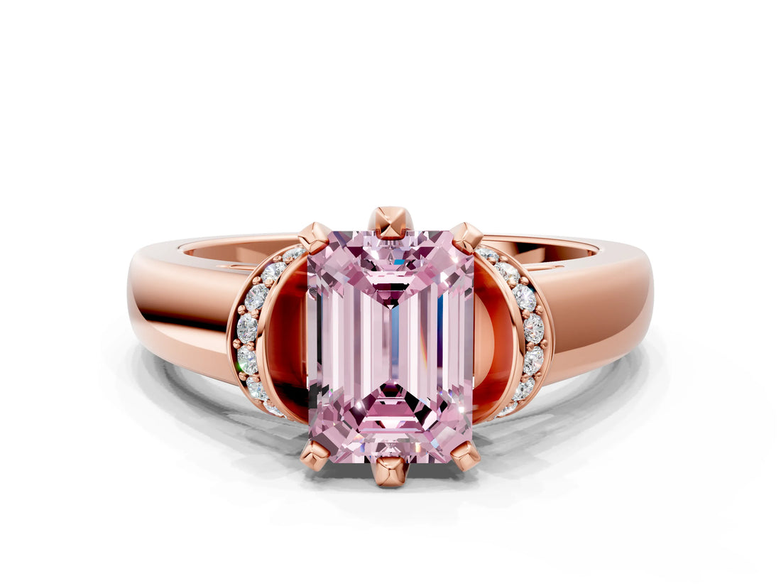 Rose gold Fancy Pink Emerald  Solitaire Diamond Ring with Pave Band and Six-Prong Setting_32