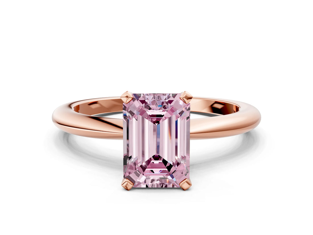 Rose gold Fancy Pink Emerald  Solitaire Diamond Ring with Six-Prong Setting on a Classic Band