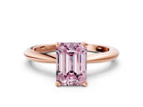 Rose gold Fancy Pink Emerald  Solitaire Diamond Ring with Six-Prong Setting on a Classic Band