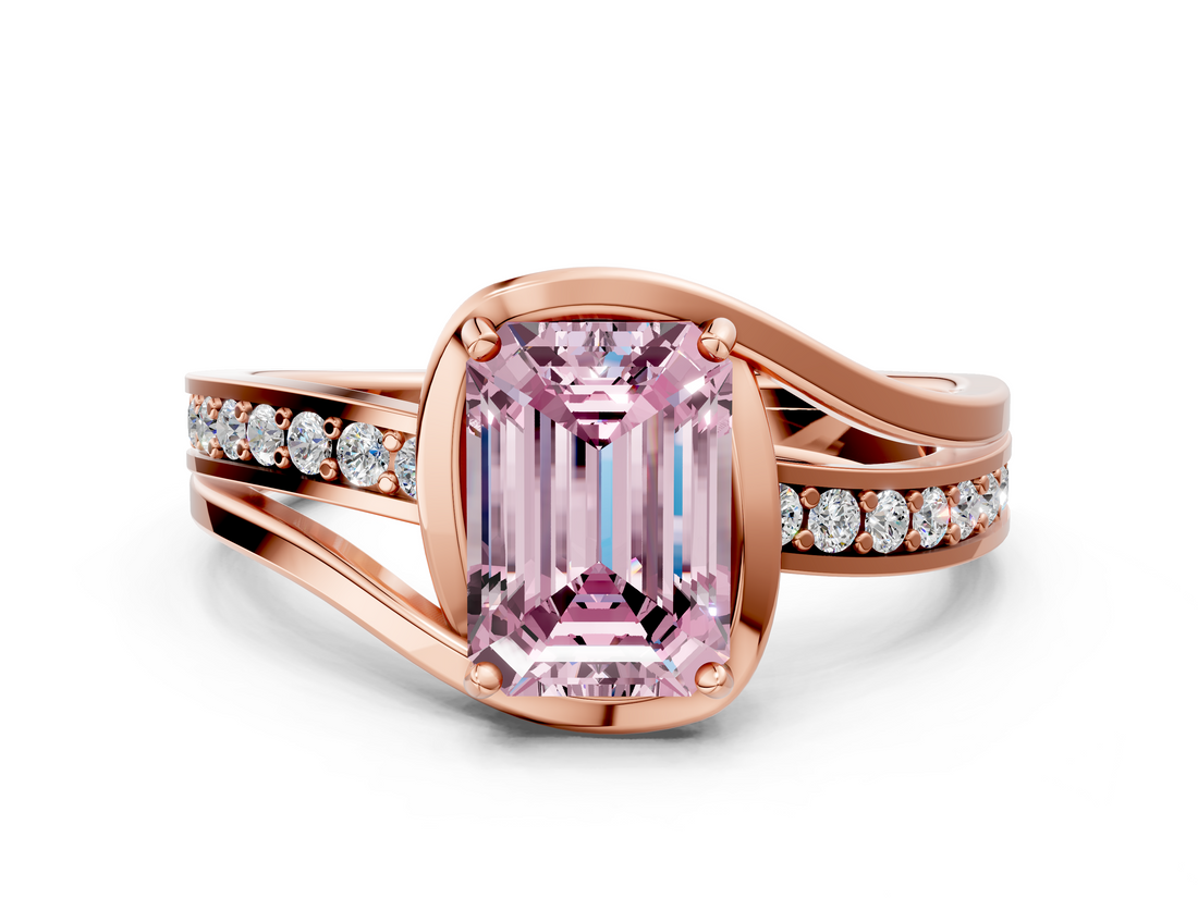 Rose gold Fancy Pink Emerald  Solitaire Diamond Ring with Split Shank and Prong Setting_41