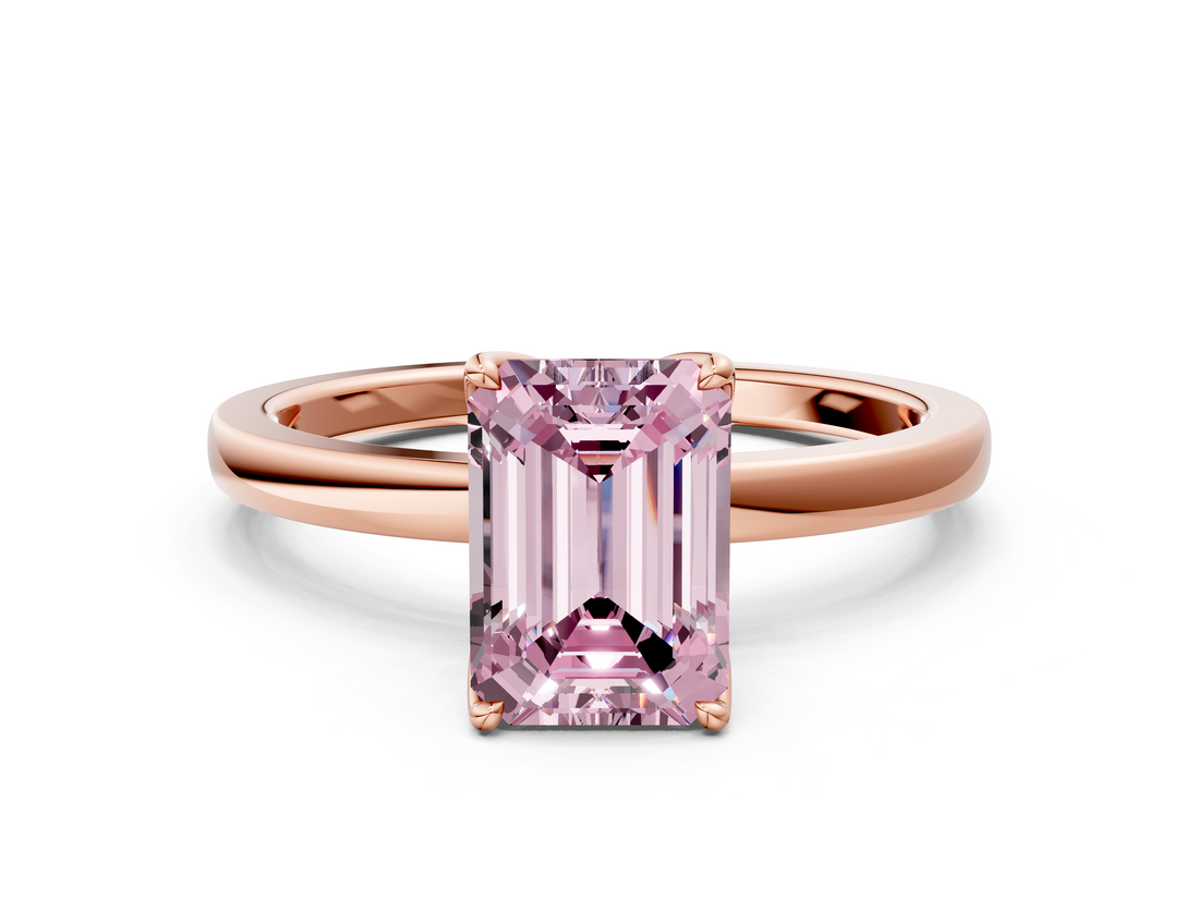Rose gold Fancy Pink Emerald  Solitaire Diamond Ring with Thin Band and Four-Prong Setting_3
