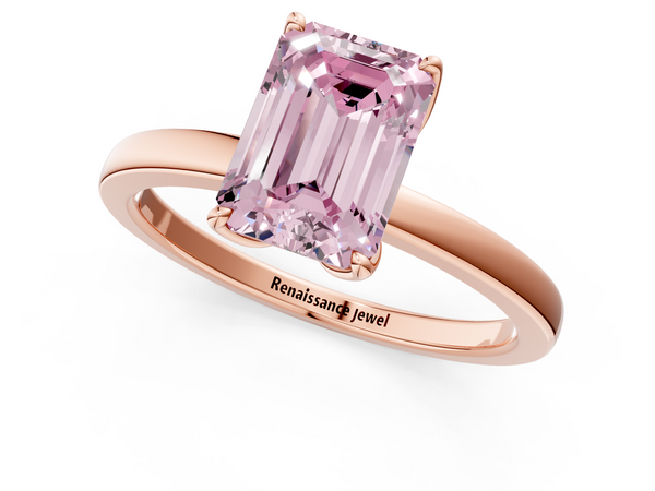 Rose gold Fancy Pink Emerald  Solitaire Diamond Ring with Thin Band and Four-Prong Setting