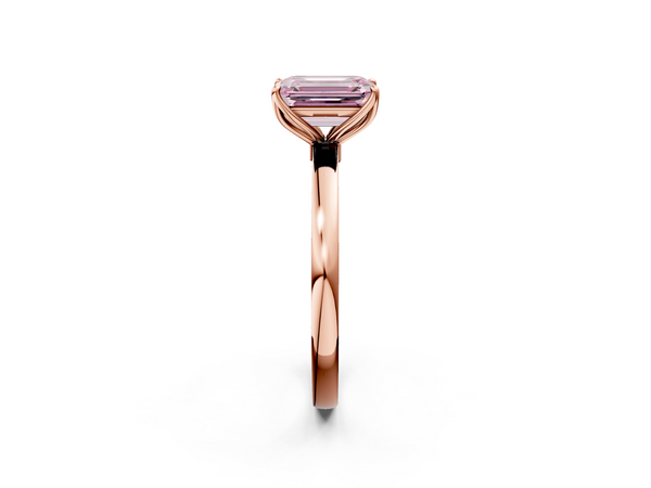 Rose gold Fancy Pink Emerald  Solitaire Diamond Ring with Thin Band and Four-Prong Setting