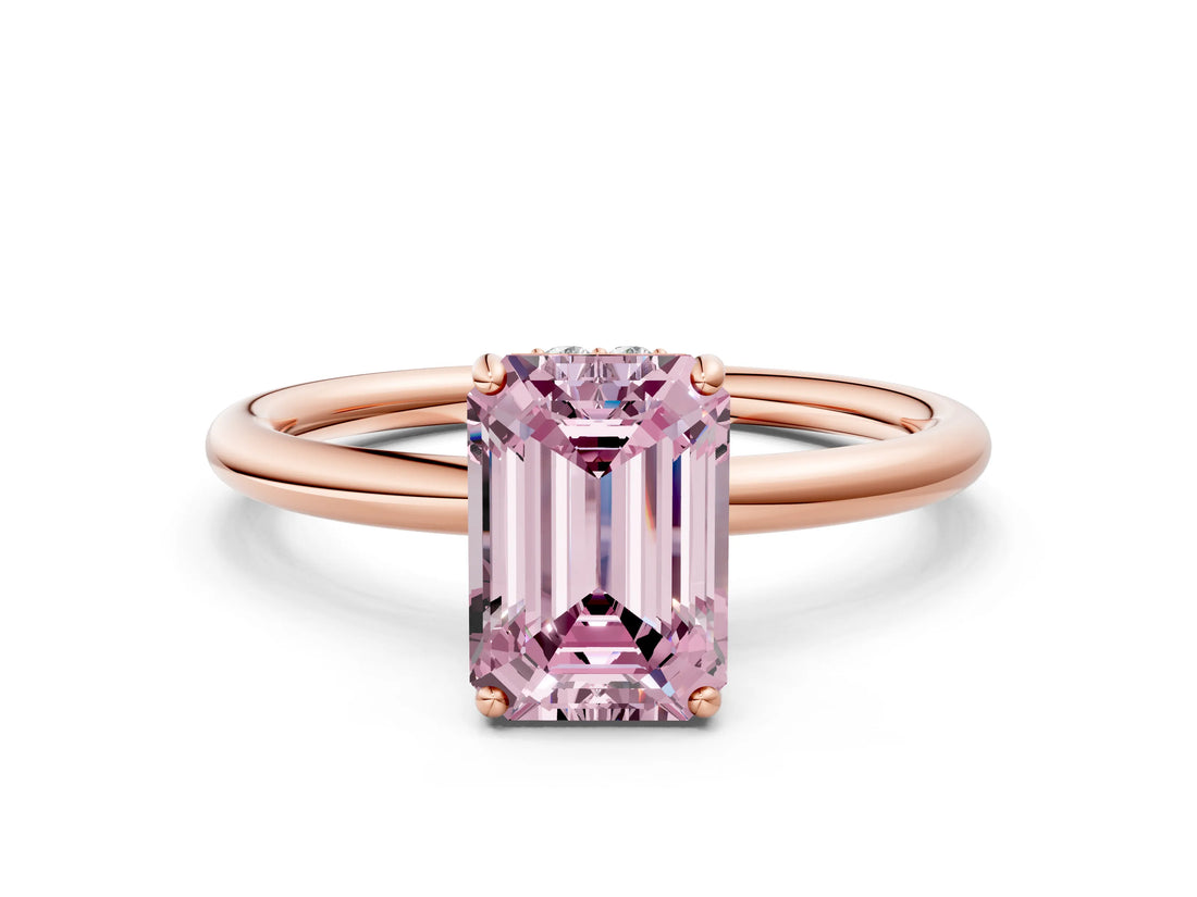 Rose gold Fancy Pink Emerald  Solitaire Diamond Ring with a Classic Band and Four-Prong Setting