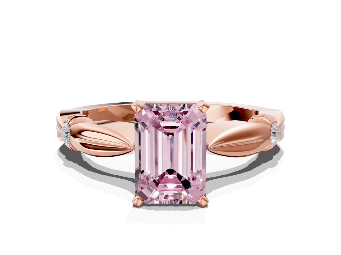 Rose gold Fancy Pink Emerald  Solitaire Diamond Twisted Band with Four-Prong Setting_62