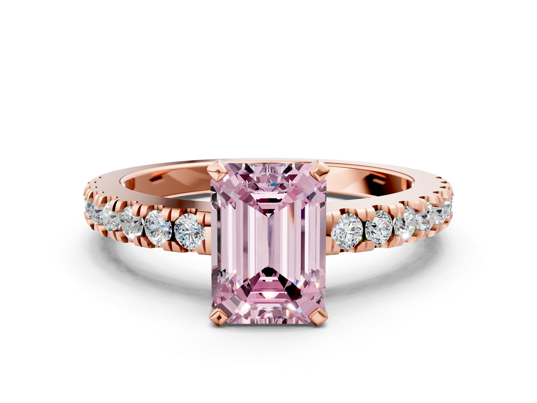 Rose gold Fancy Pink Emerald  Solitaire Diamond with Pavé Band and Four-Prong Setting_32