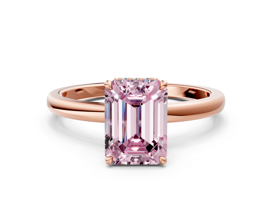 Rose gold Fancy Pink Emerald  Solitaire Engagement Ring with Cathedral Band and Four-Prong Setting_21