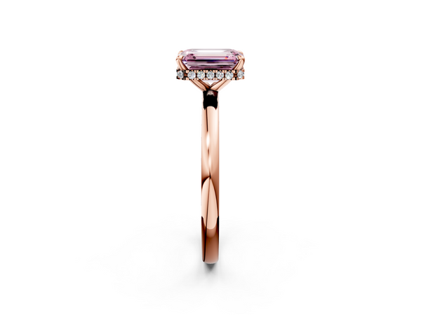 Rose gold Fancy Pink Emerald  Solitaire Engagement Ring with Cathedral Band and Four-Prong Setting