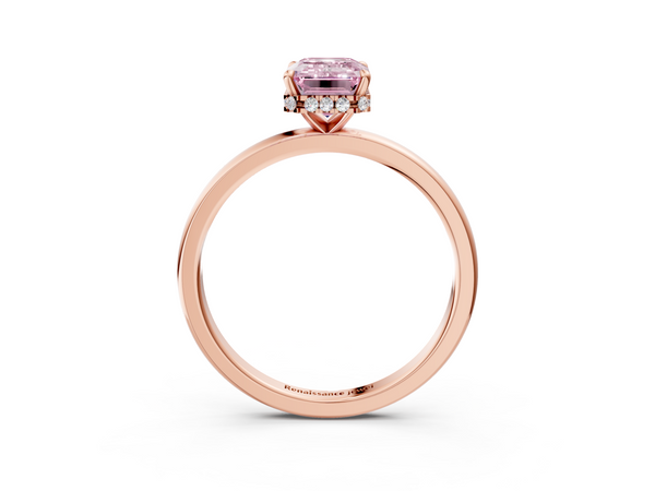 Rose gold Fancy Pink Emerald  Solitaire Engagement Ring with Cathedral Band and Four-Prong Setting