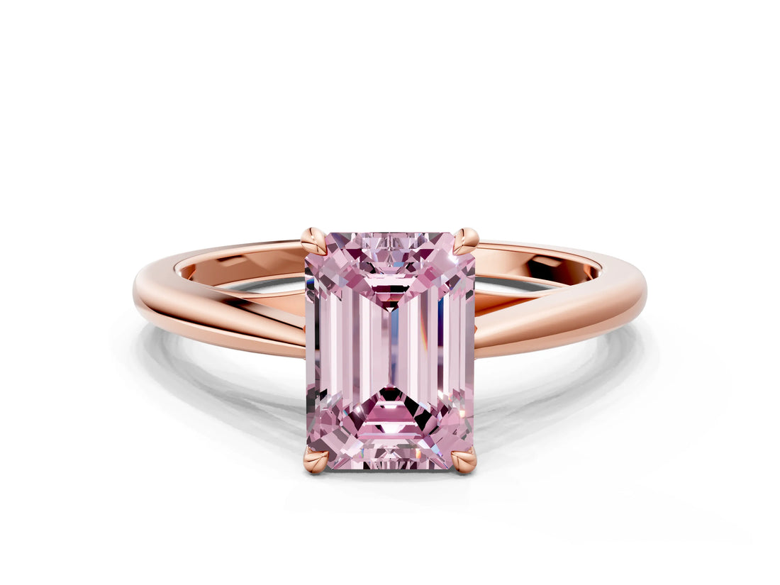 Rose gold Fancy Pink Emerald  Solitaire Engagement Ring with Four-Prong Setting and Classic Band 1