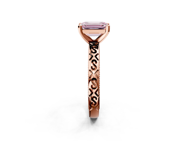 Rose gold Fancy Pink Emerald  Solitaire Engagement Ring with Scrollwork Band and Four-Prong Setting