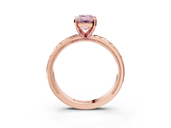Rose gold Fancy Pink Emerald  Solitaire Engagement Ring with Scrollwork Band and Four-Prong Setting