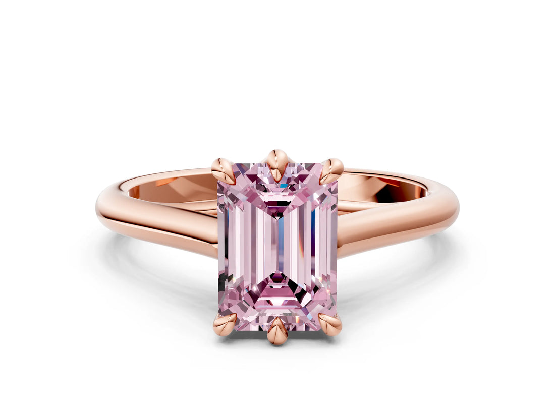 Rose gold Fancy Pink Emerald  Solitaire Engagement Ring with Six-Prong Setting and Classic Band 1
