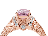 Rose gold Fancy Pink Emerald  Solitaire Filigree Engagement Ring with Halo and Prong Setting_72